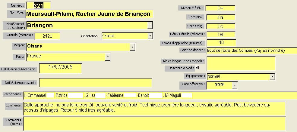 Voie Meursault-Pilami, Rocher Jaune de Briançon