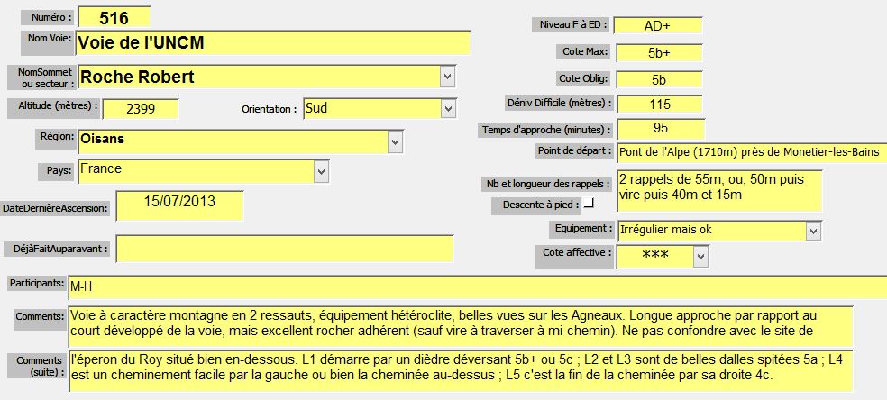 Voie de l`UNCM, Roche Robert, Cerces près de Briançon