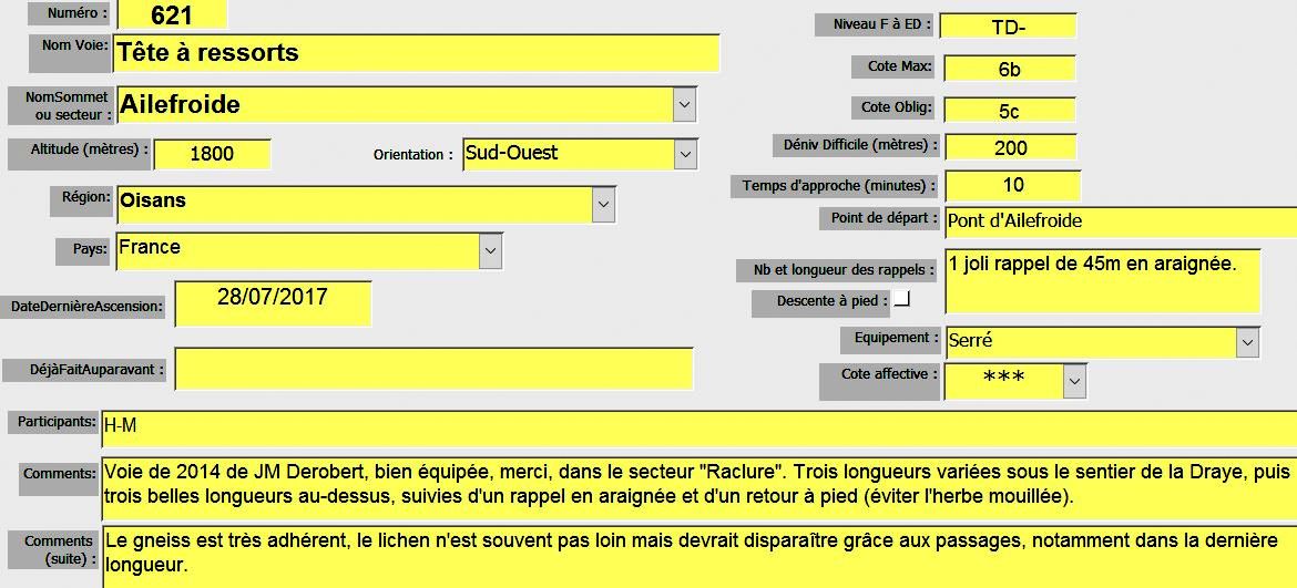 Ailefroide, secteur raclure, voie `Tête à ressorts`, Oisans