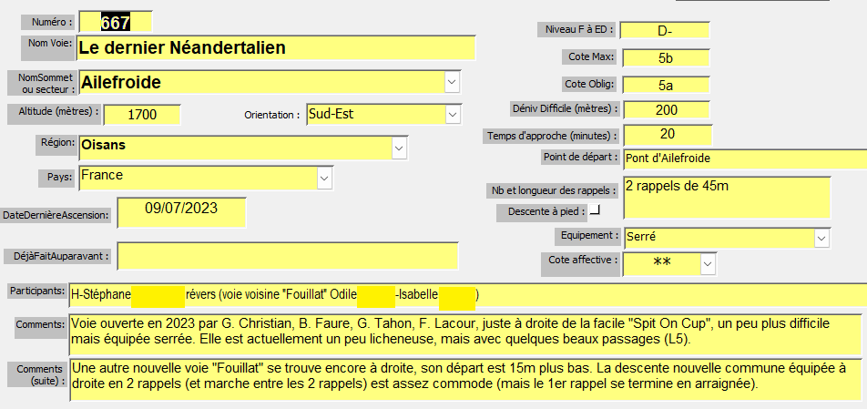 Le dernier néandertalien, voie d`escalade à la Draye d`Ailefroide