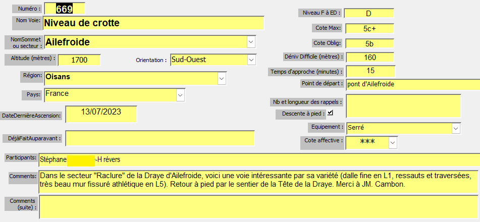 Voie d`ecalade `Niveau de crotte` à Ailefroide