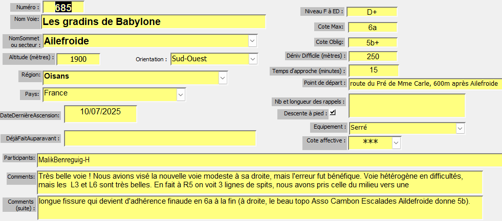 Voie `Les gradins de Babylone` à Ailefroide, Oisans