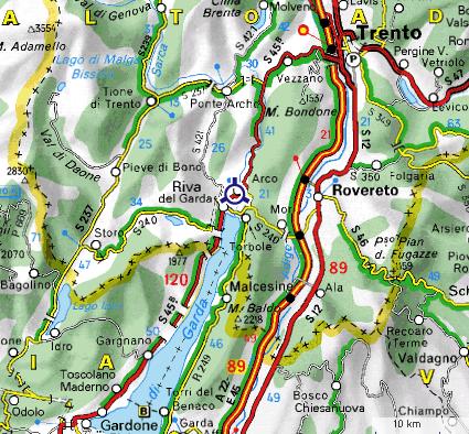 Carte autour d`Arco et du Lac de Garde