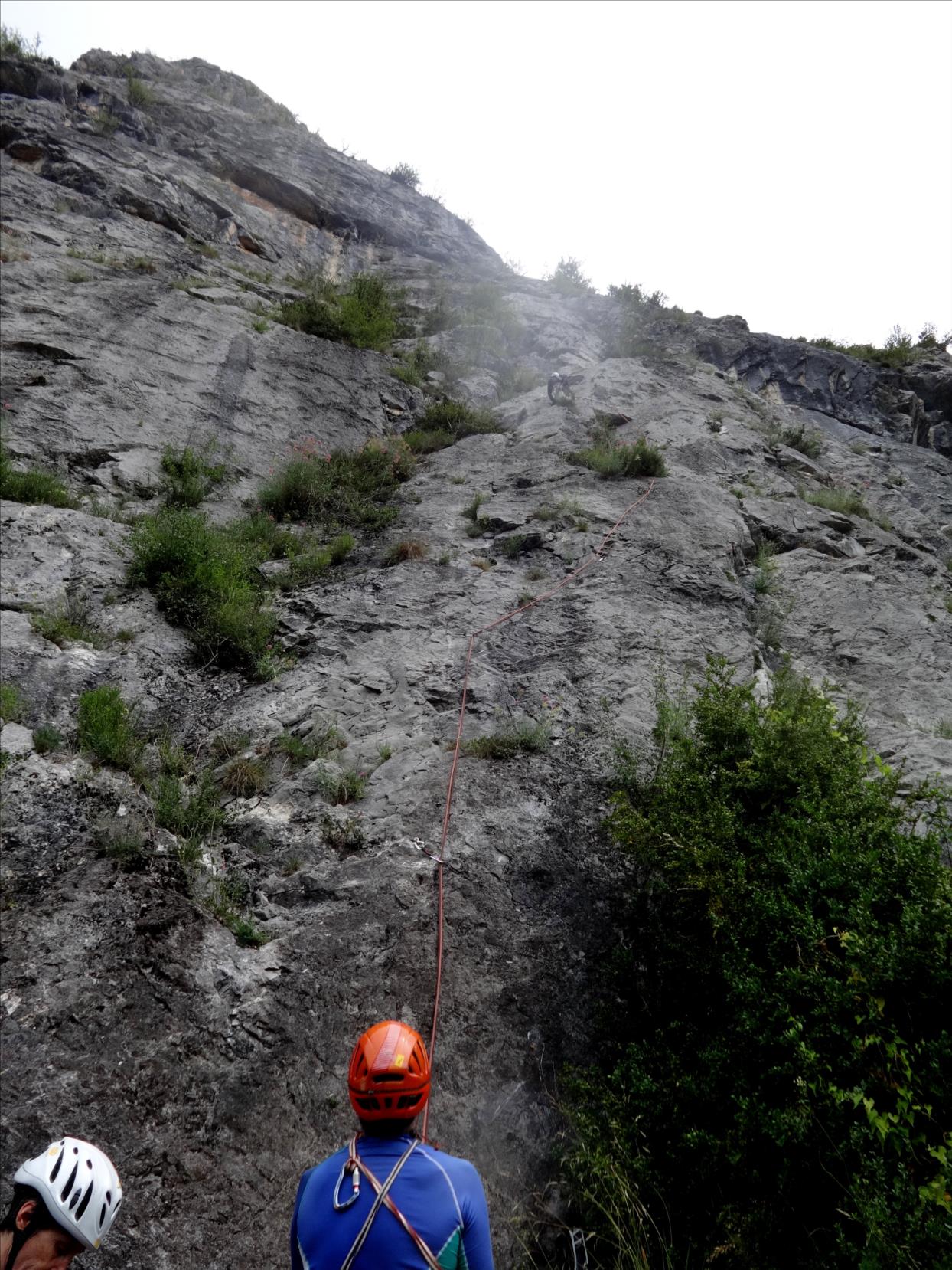 Roc de Calamès, voie `Pour Lubeline`, attaque, Ariège