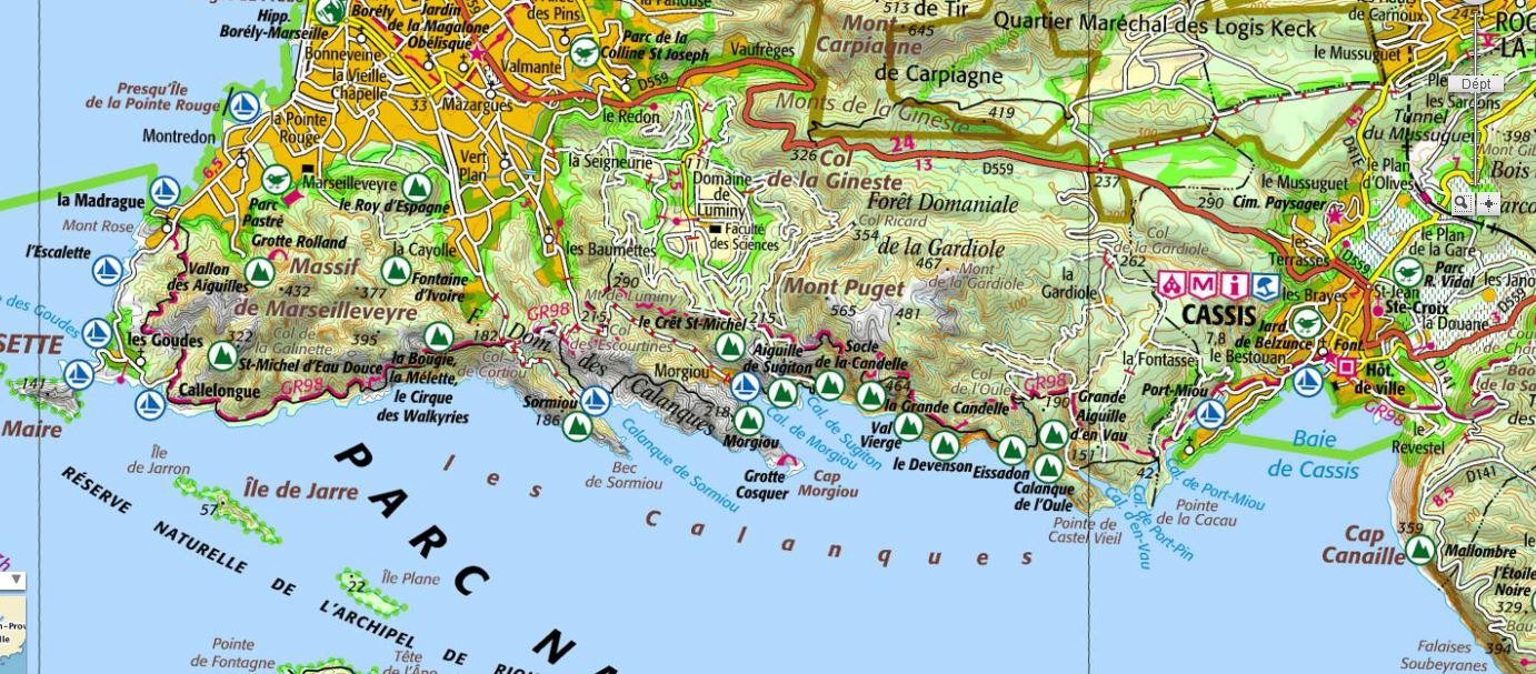 Grandes voies d`escalade dans les Calanques