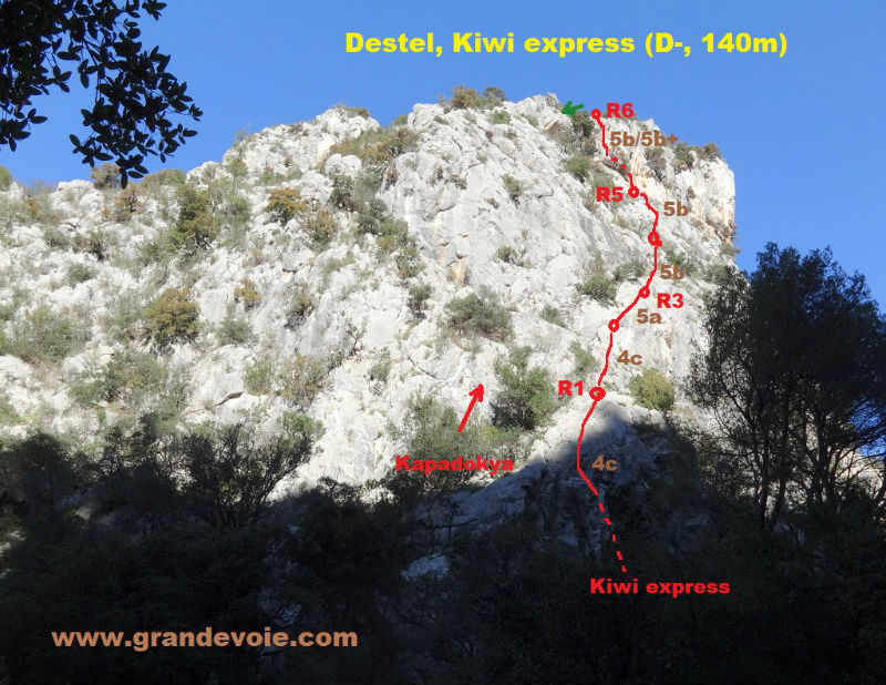 Gorges du Destel, voie `Kiwi express`, Provence (Toulon)
