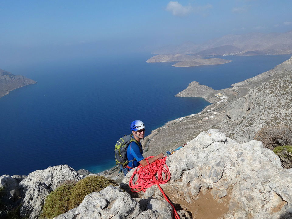Ile de Kalymnos, voie `3 Stripes` du secteur Spartacus, Grèce