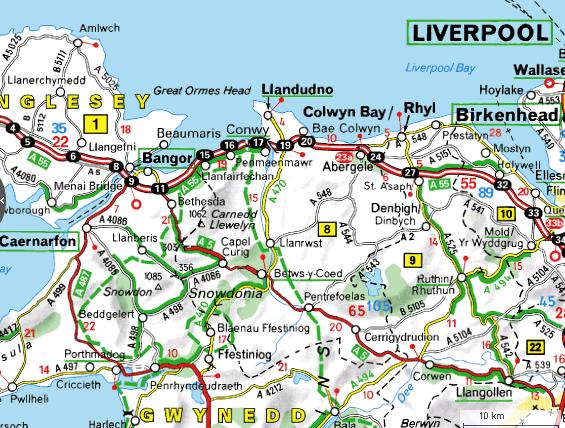 Carte du nord du Pays de Galles