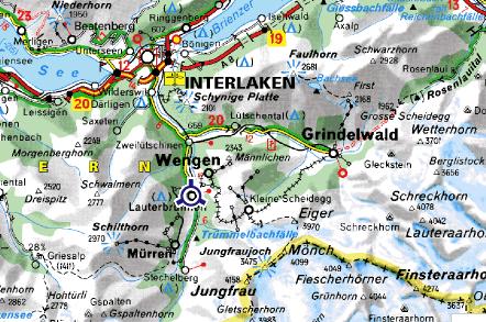 Carte de l`Oberland (Suisse)