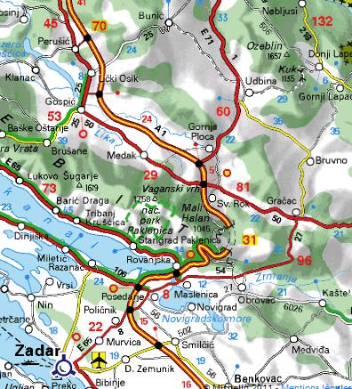 Carte autour de Paklenica en Croatie