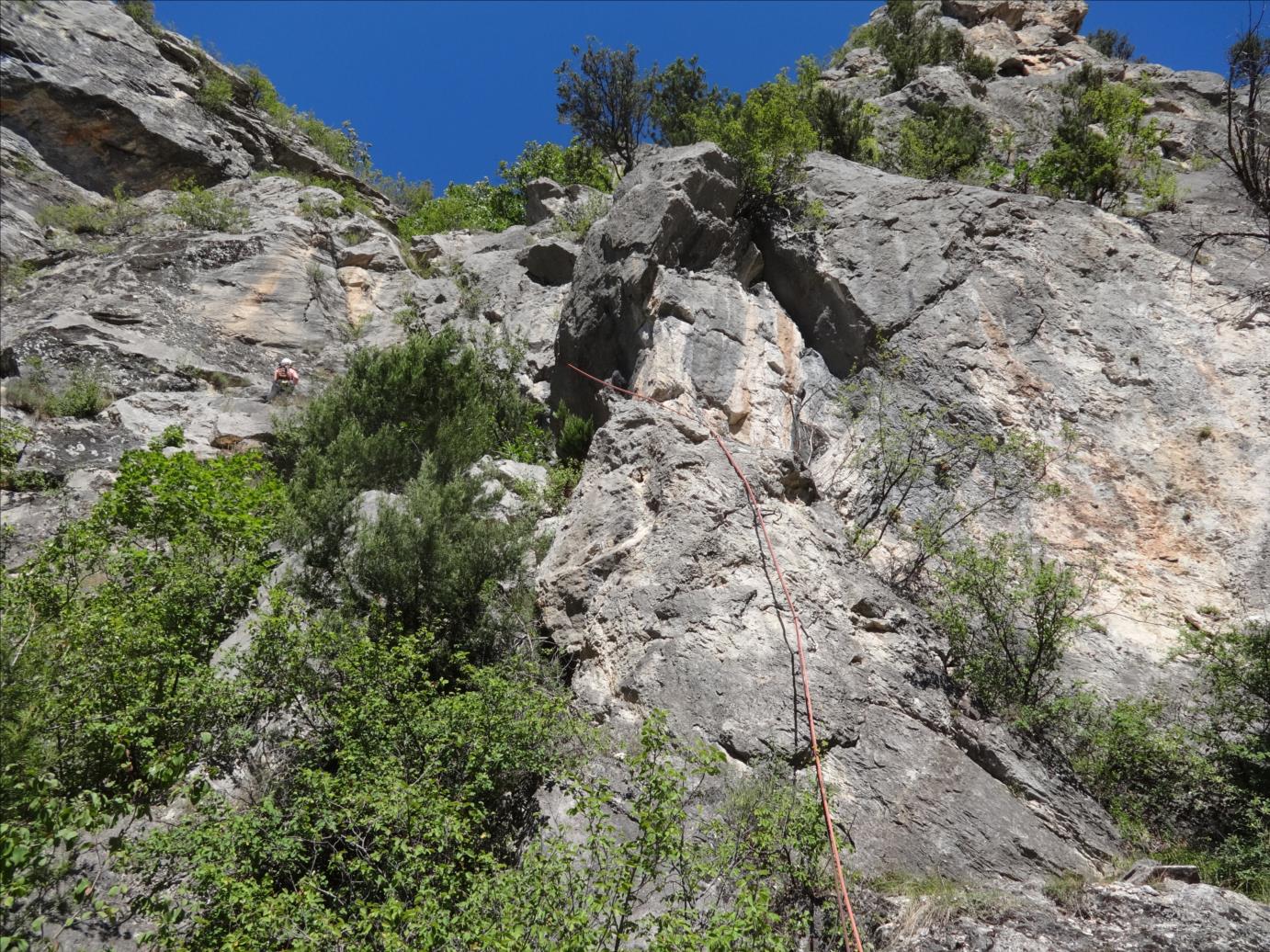 Pilier de Rame, voie `Maîtresse du 5c+`, longueur L1, Val Durance