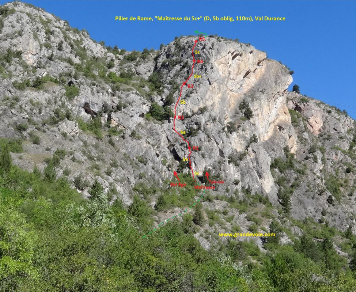 Pilier de Rame, voie `Maîtresse du 5c+`, Val Durance